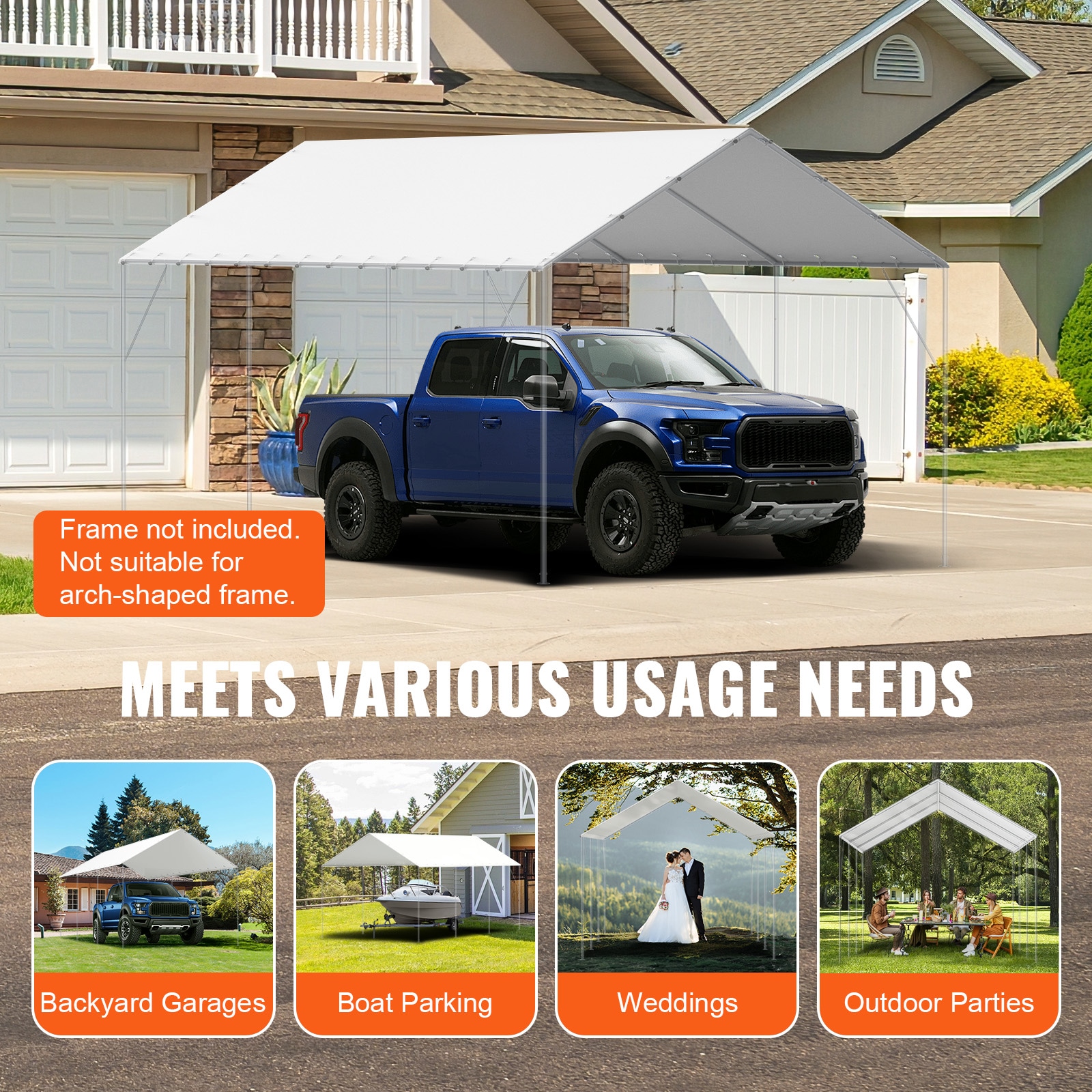 Carport Replacement Canopy Cover Heavy Duty Waterproof White_voghion.com